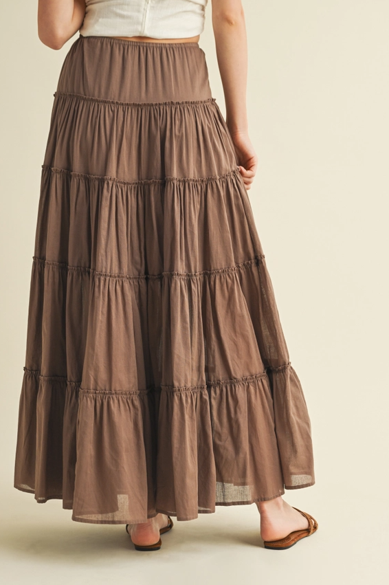 Drawstring Detail Tiered Maxi Skirt, Taupe - 13 Hub Lane   |  Maxi Skirts