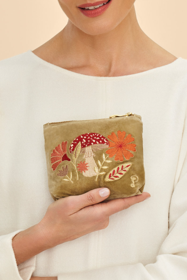 Velvet Embroidered Mini Pouch