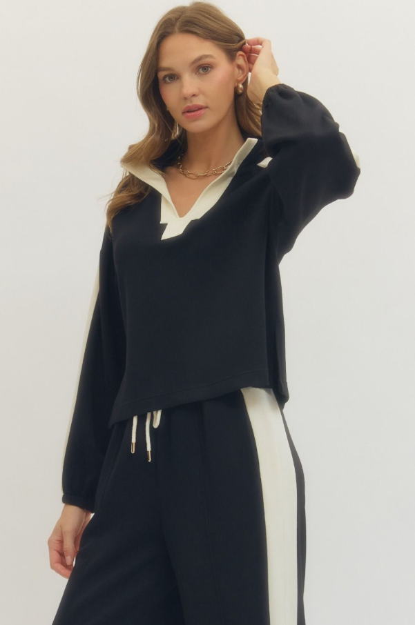 Contrast Knit Top, Black