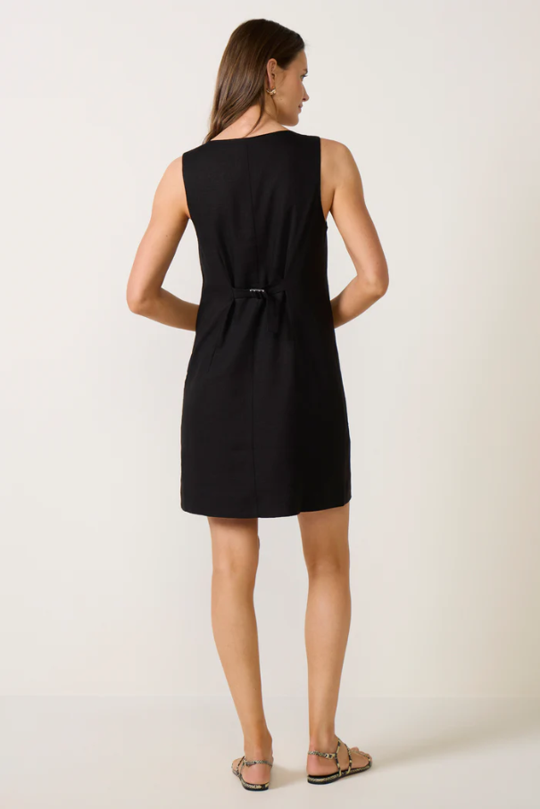 Posh Button Linen Dress, Black