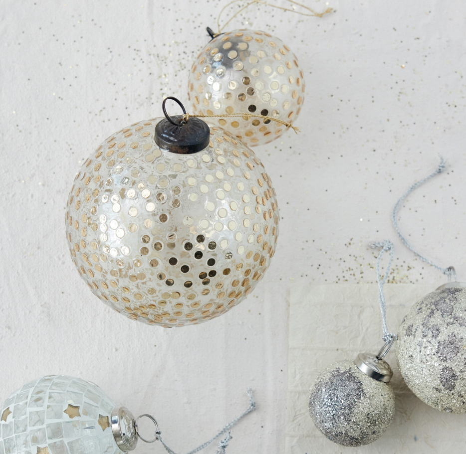 Mosaic Sequins & Glitter Glass Ball Ornament