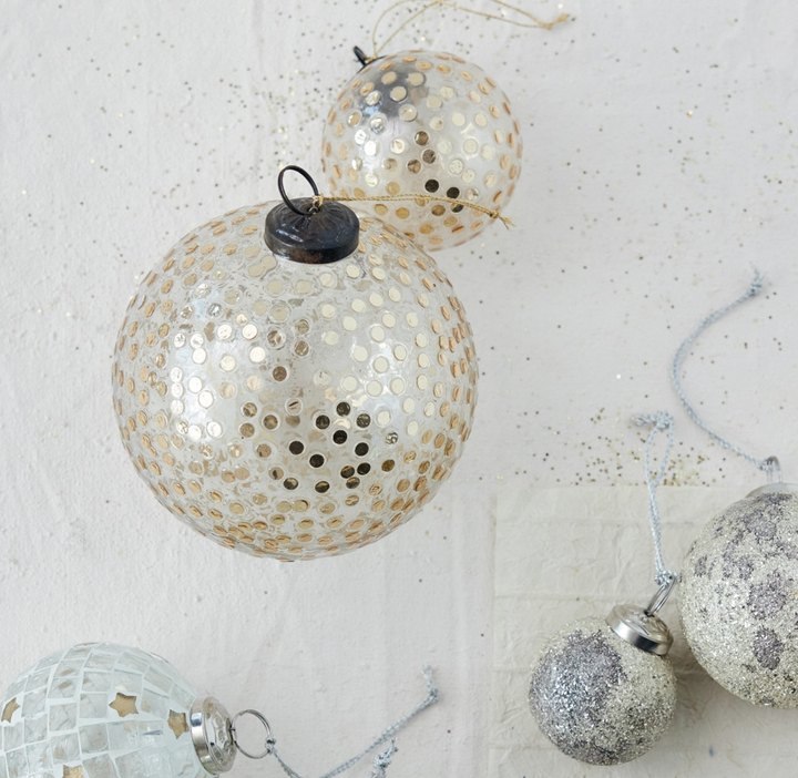 Mosaic Sequins & Glitter Glass Ball Ornament