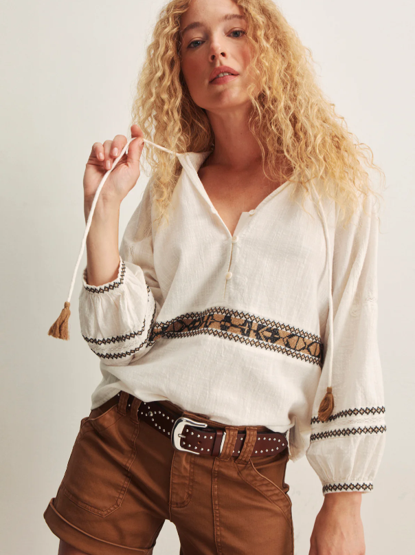 Retreat Embroidered Blouse, Chalk