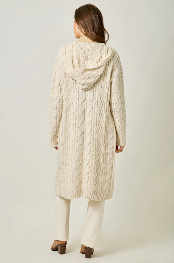 Open Long Hooded Cardigan, Almond