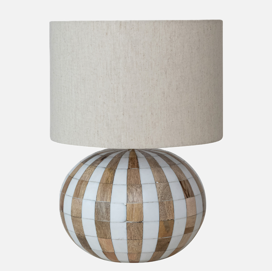 Wood & Resin Striped Table Lamp