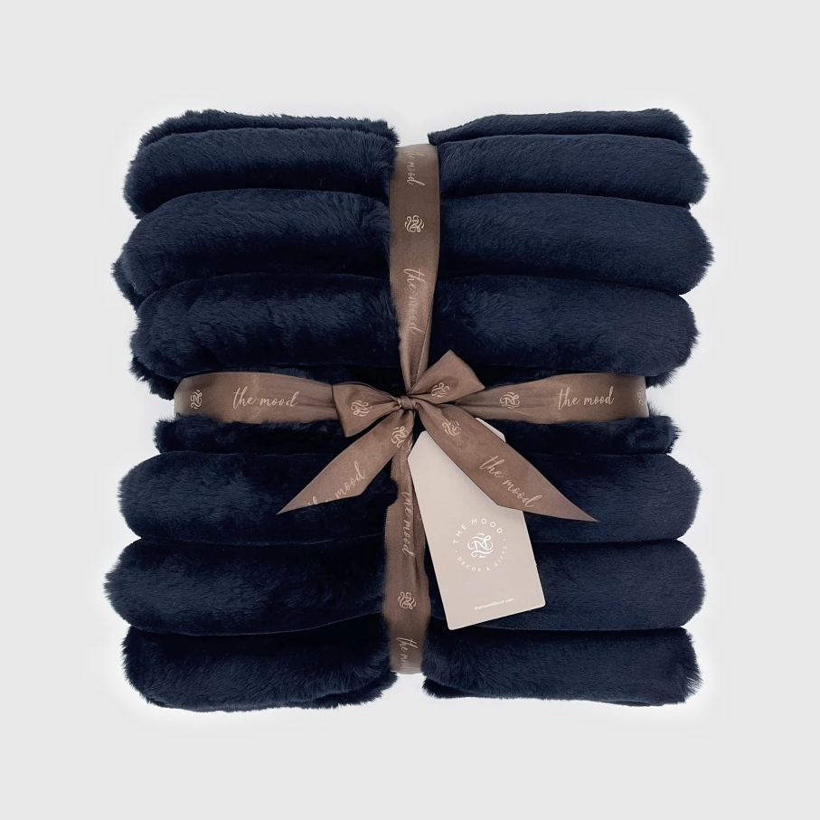 Puffy Faux Fur Throw, Indigo