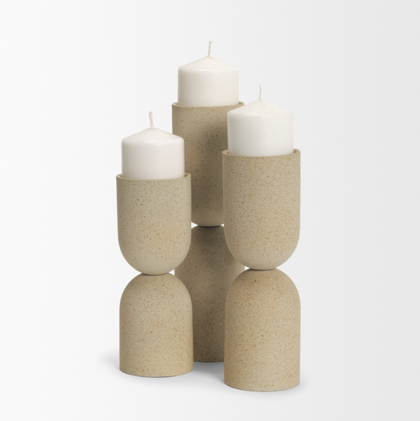 Qamra Textured Pillar Candleholder - 13 Hub Lane   |  Metal Candle Holders