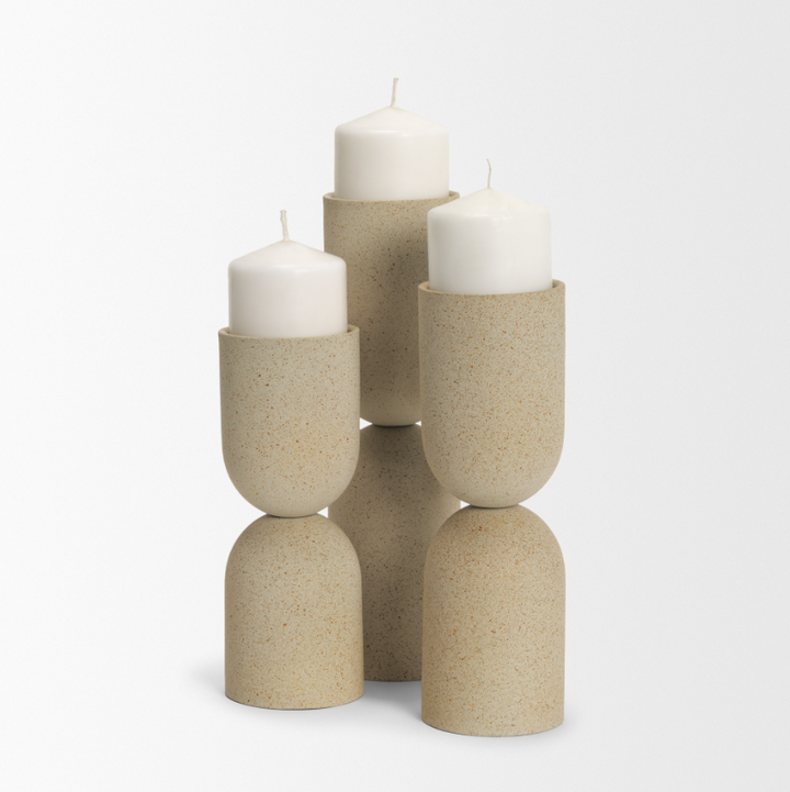Qamra Textured Pillar Candleholder - 13 Hub Lane   |  Metal Candle Holders