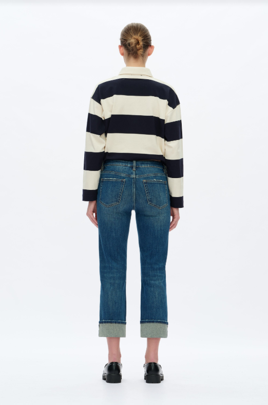 Low Rise Straight Leg Jeans, Retro Dark Blue - 13 Hub Lane   |  Cropped Straight Leg Pants