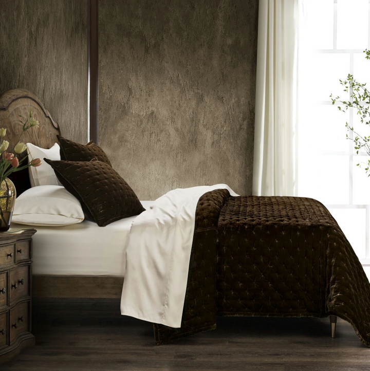 Stella Faux Silk Velvet Pintuck 3PC Quilt Set, Espresso - 13 Hub Lane   |  