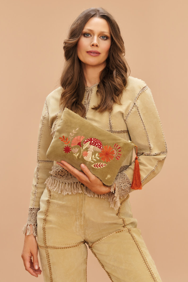 Velvet Embroidered Zip Pouch - Thumbnail 2