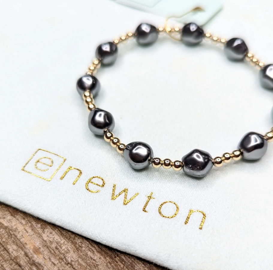enewton admire gold 3mm bead bracelet - pearl - dark grey