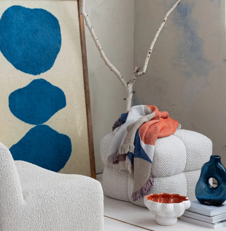 Bouclé Fabric Upholstered Tufted Ottoman - 13 Hub Lane   |  Ottomans