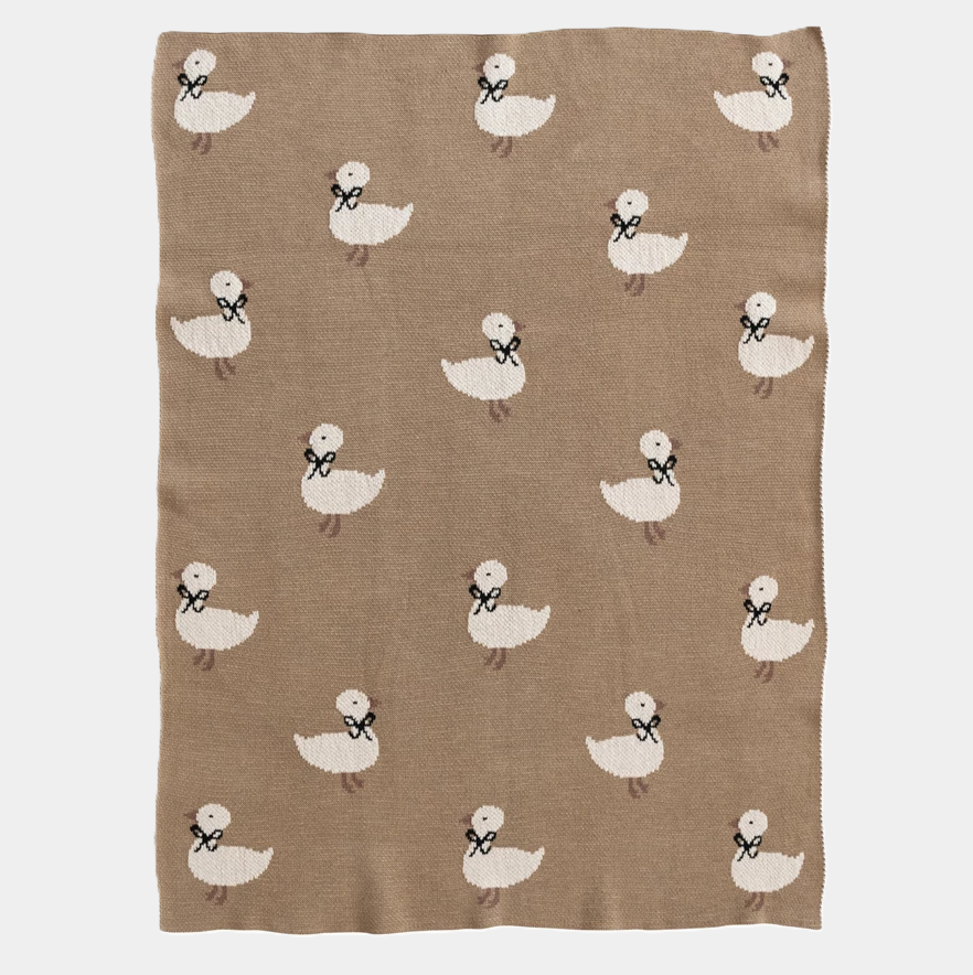 Cotton Knit Baby Blanket w/ Ducklings - 13 Hub Lane   |  Baby Blankets