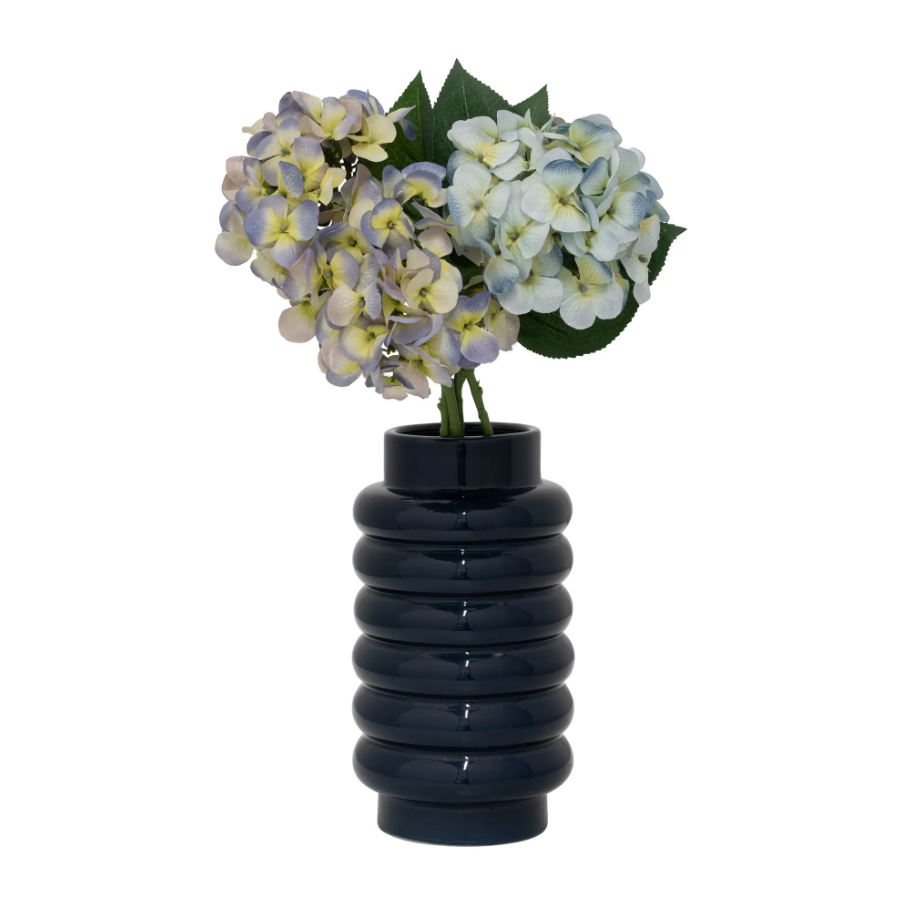 Navy Ceramic Ribbed Vase - Thumbnail 2
