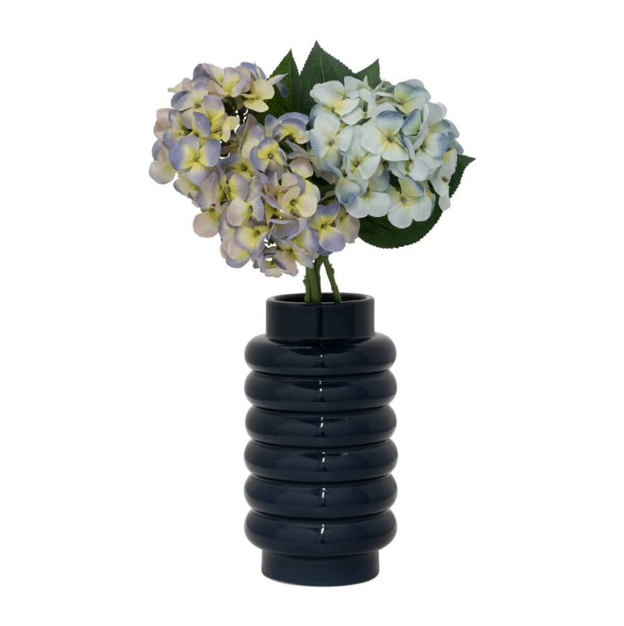 Navy Ceramic Ribbed Vase - 13 Hub Lane   |  