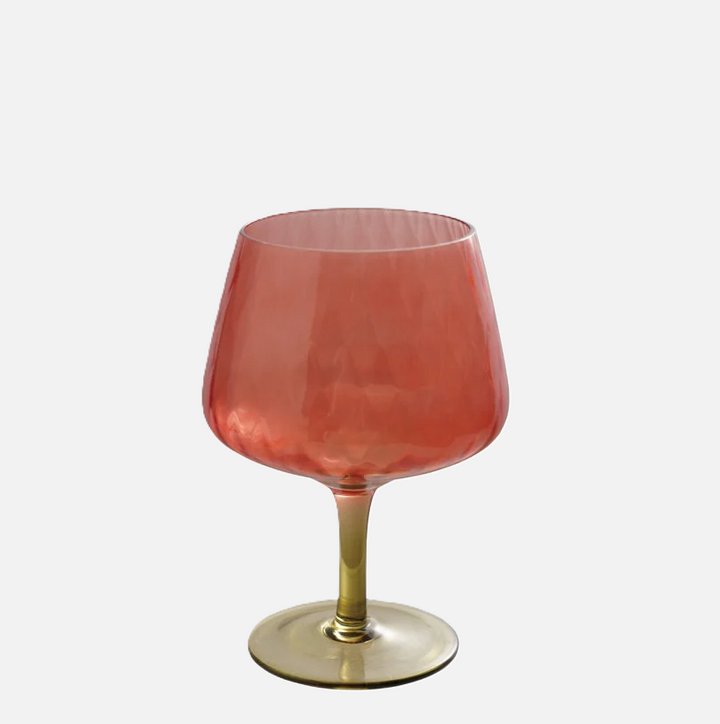 Ribbed Stemmed Glass, Red & Olive