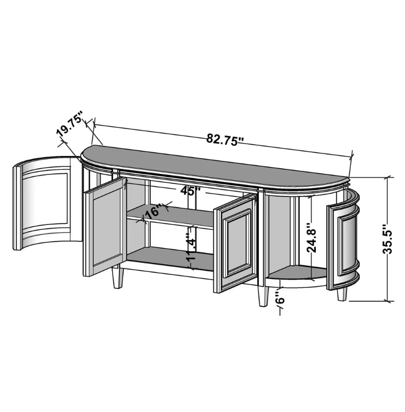 Claude Bow Front Sideboard, Large