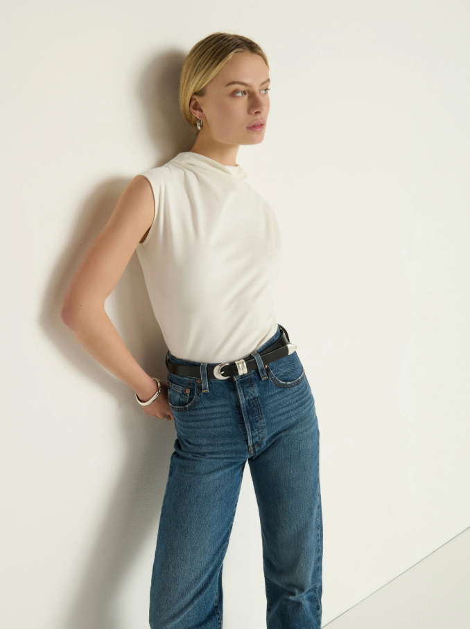 Nation LTD Lulu Mock Neck Top, Porcelain - 13 Hub Lane   |  Mock Neck Tanks