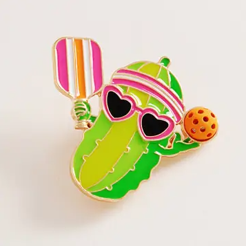 Enamel Pickleball Pickle Brooch - 13 Hub Lane   |  