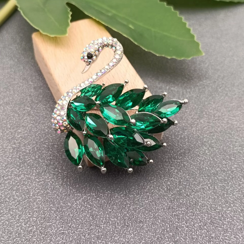 Sparkling Glass Swan Brooch - 13 Hub Lane   |  Brooches