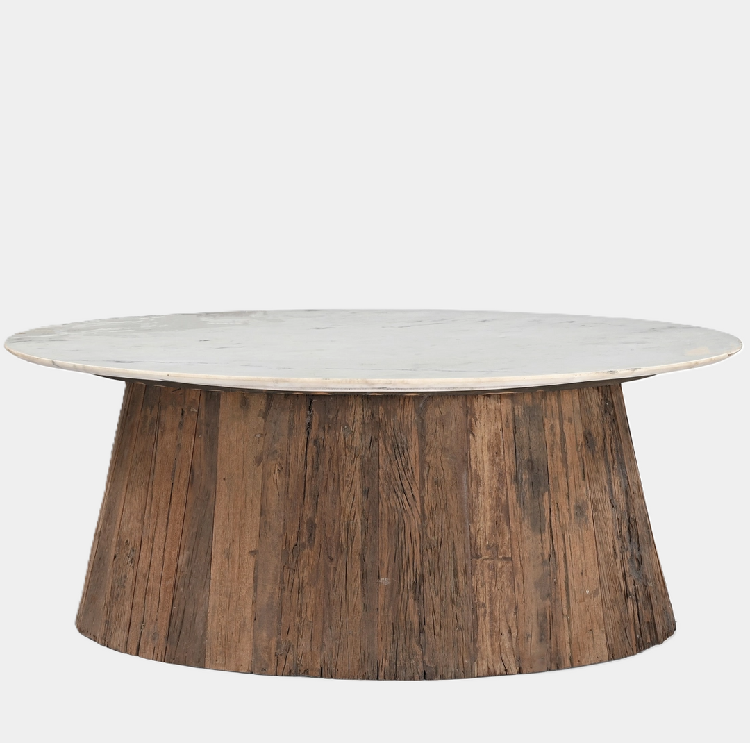 Oval Wood Coffee Table w/ Marble Top - 13 Hub Lane   |  Coffee Tables