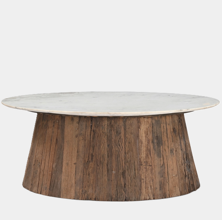 Oval Wood Coffee Table w/ Marble Top - 13 Hub Lane   |  Coffee Tables