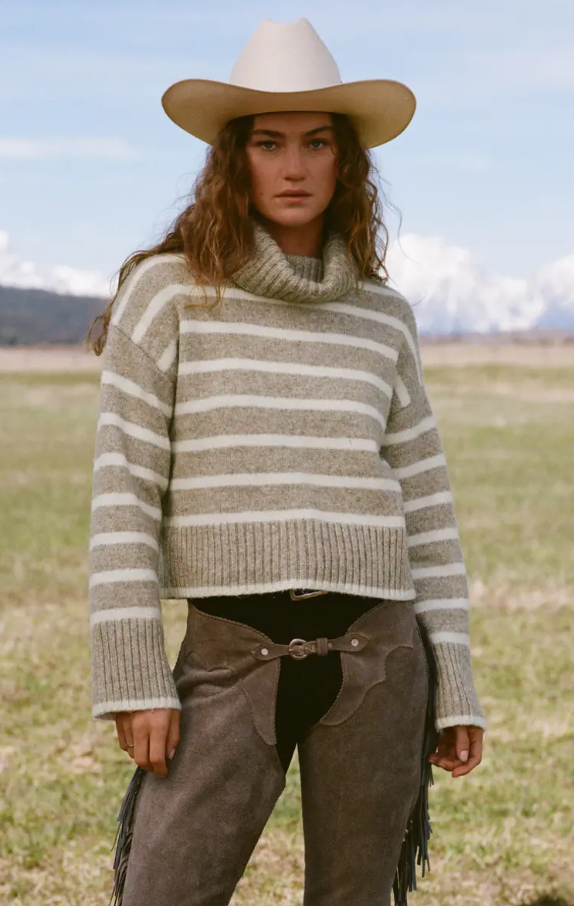 Josephine Stripe Sweater, Heather Taupe - 13 Hub Lane   |  Turtlenecks