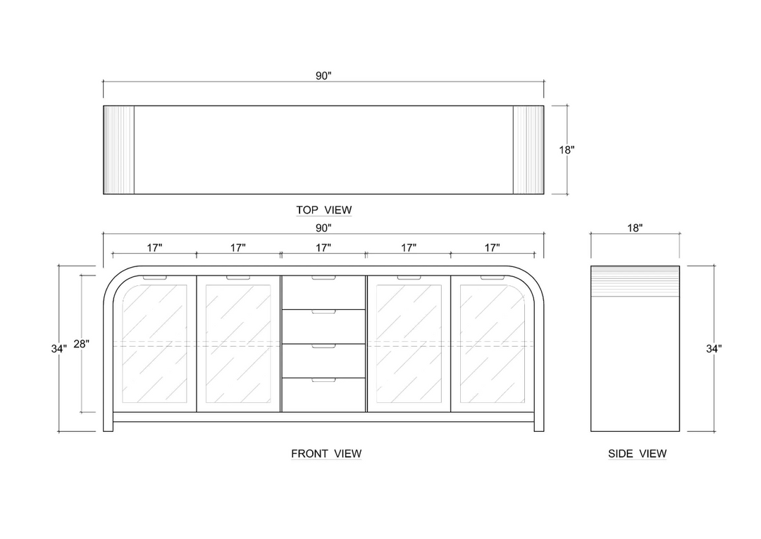 Richmond 4 Door Sideboard w/ Glass & 2 LED