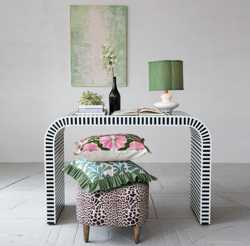 Stoneware Table Lamp w/ Scalloped Shade, Green & White - 13 Hub Lane   |  Stoneware Table Lamps