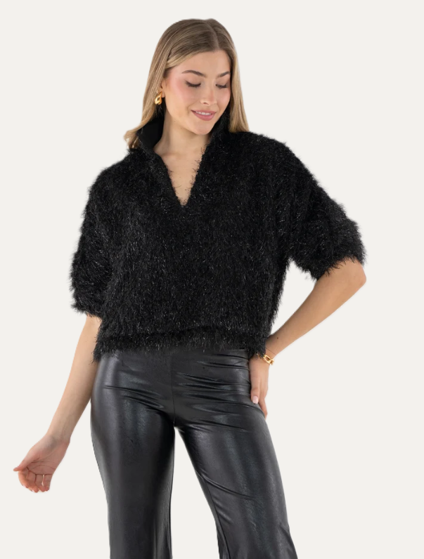 Estelle Top - Black Tie Feather Fringe