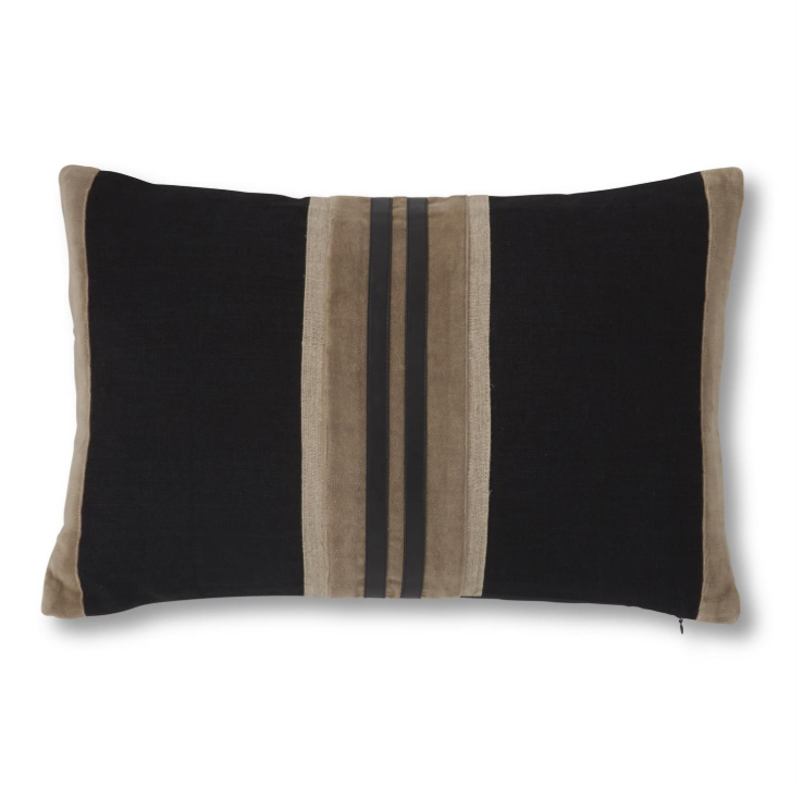 Velvet & Faux Leather Striped Lumbar, Black