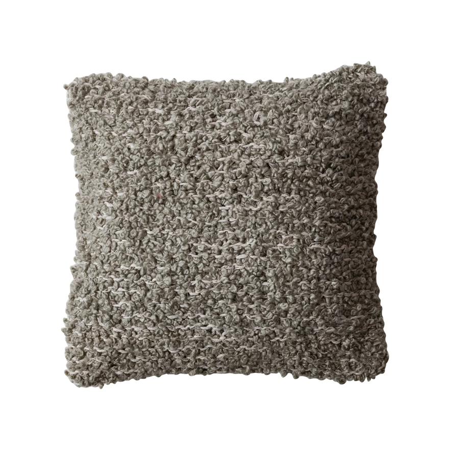 Woven Cotton Blend Bouclé Pillow, Greige