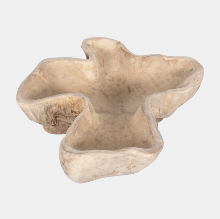 Organic Teak Wood Carved Bowl, Natural - 13 Hub Lane   |  