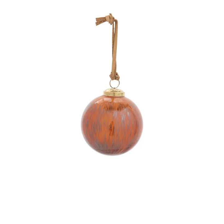 Orange Marbled Glass Ornament w/ Leather Strap