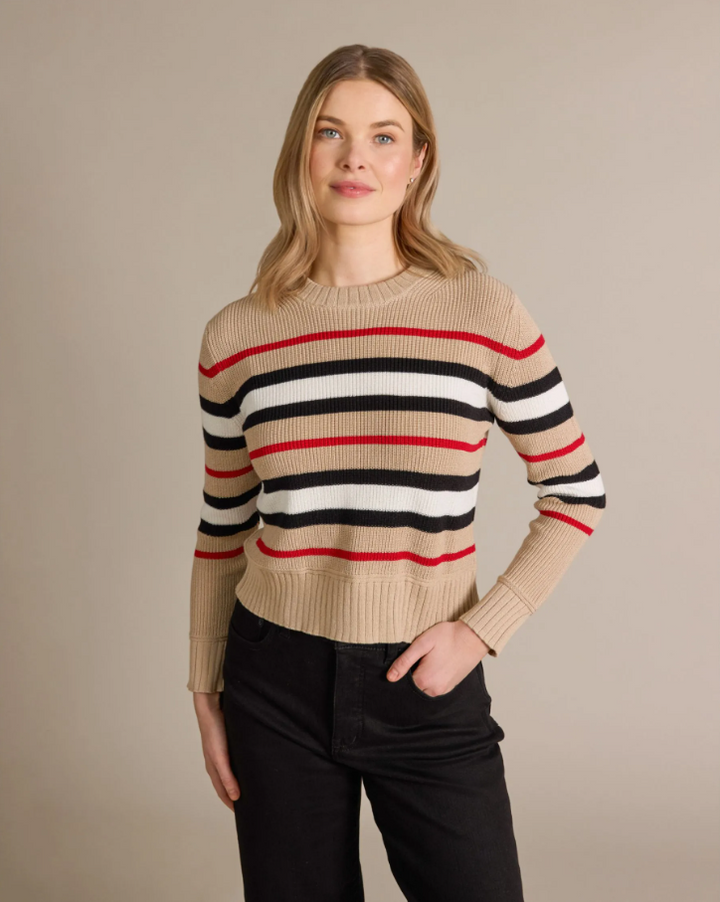 Cotton Cashmere Canterbury Stripe Crew, Palomino