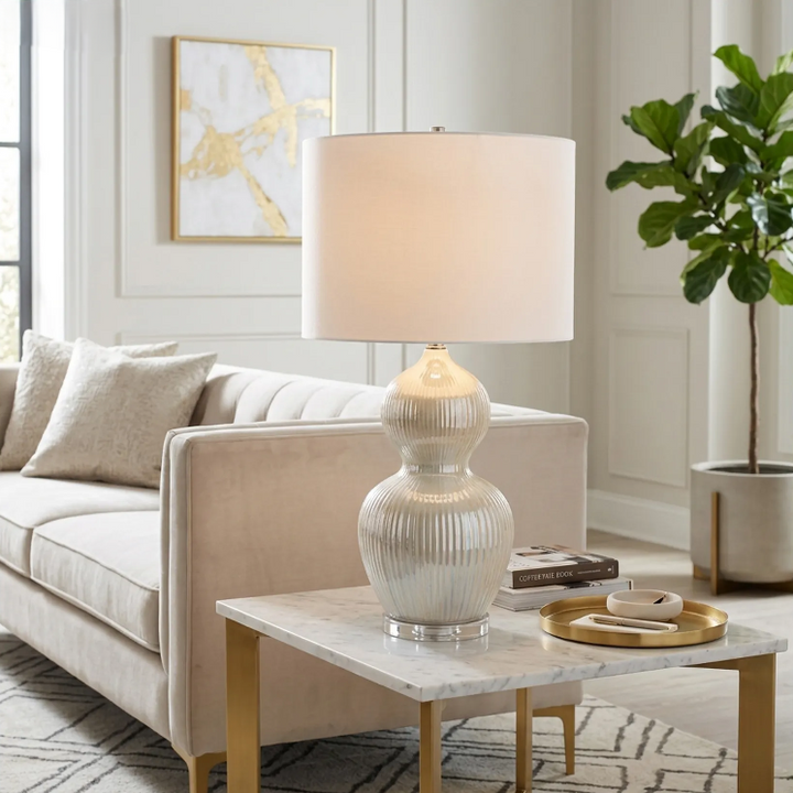 Alanis Ceramic Lamp, White Opal
