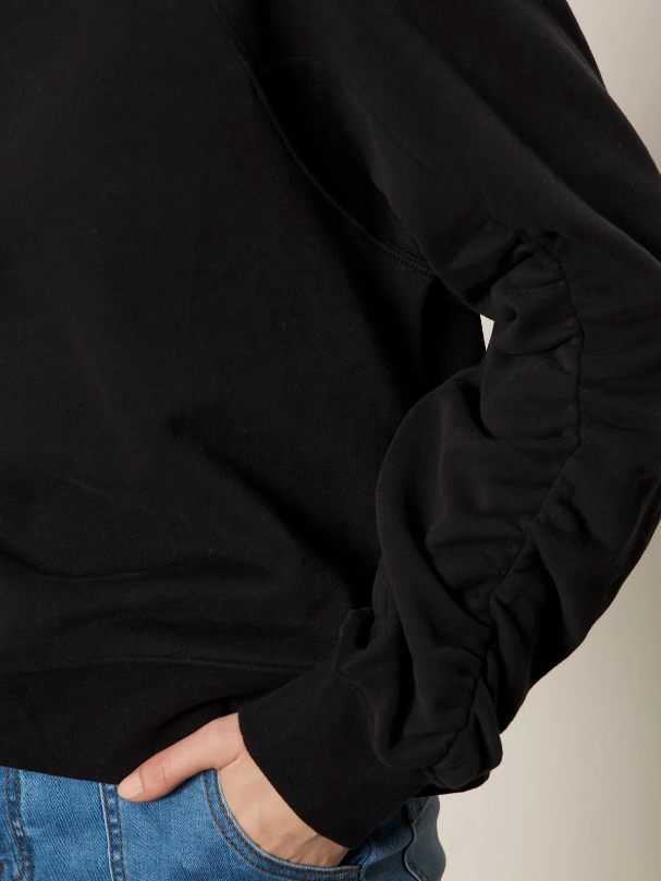 Shirred Sleeve Sweatshirt, Black