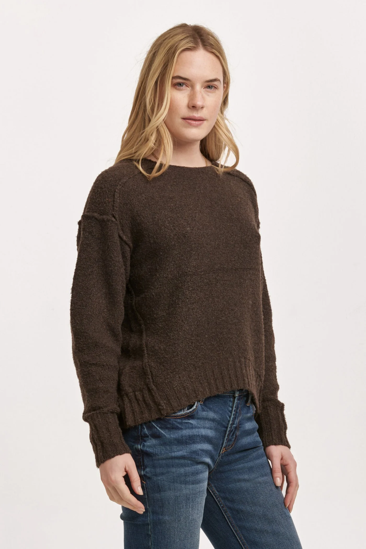 JENNA RAW DETAIL LONG SLEEVE RELAXED FIT SWEATER DARK CHOCOLATE