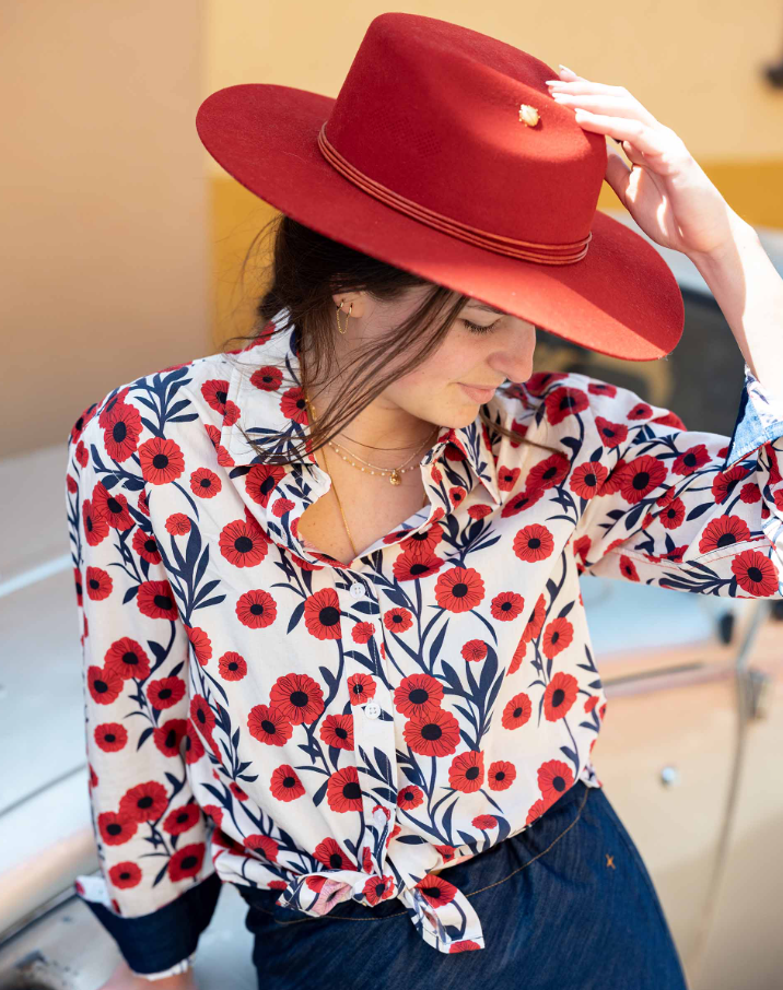 Margot Button-Up, Poppy w/ Chambray Cuff - 13 Hub Lane   |  Button-Ups