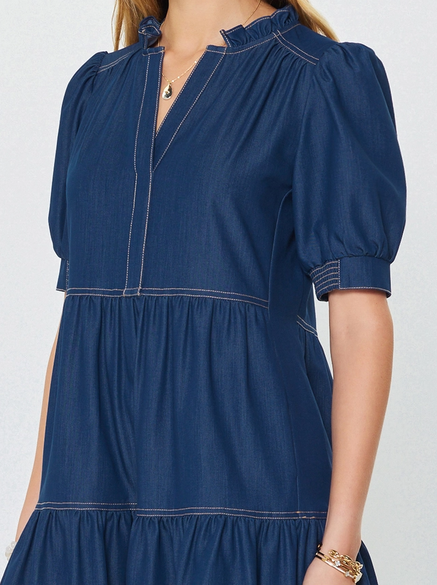 Denim Tiered Mini Dress - 13 Hub Lane   |  Mini Dresses