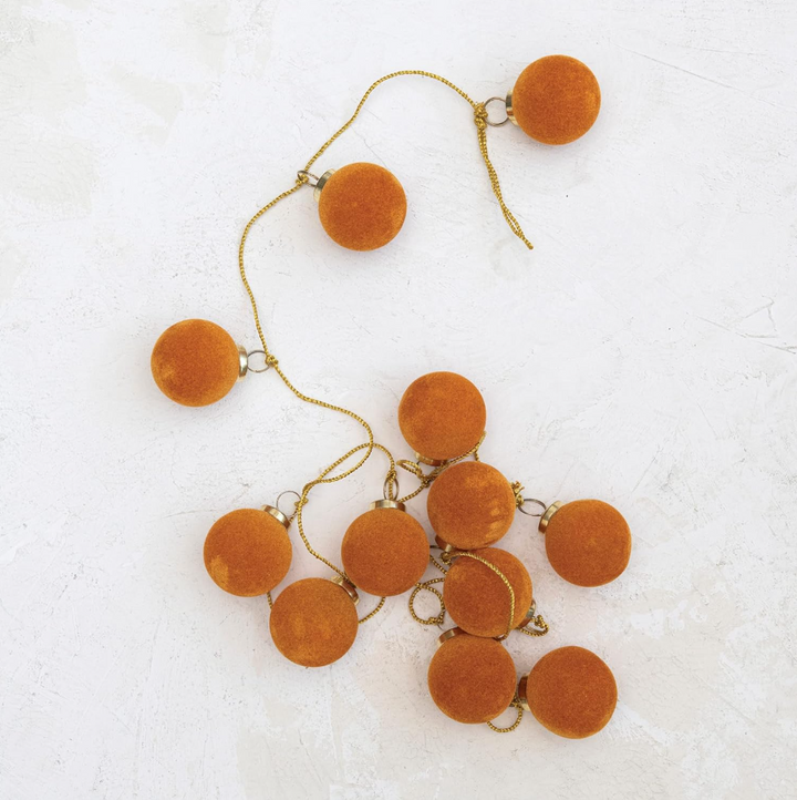 Butterscotch Flocked Glass Ball Garland