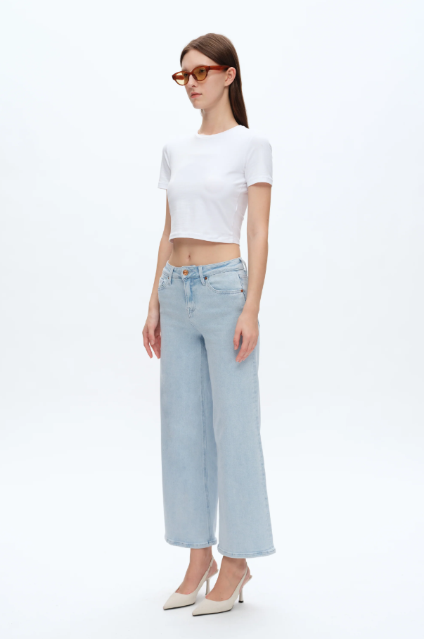 Lisa Mid Rise Wide Leg Jeans, Wathet