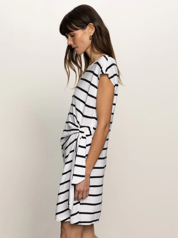 Side Tie T-Shirt Dress, White/Black Stripe L Side Tie T-Shirt Dress, White/Black Stripe L