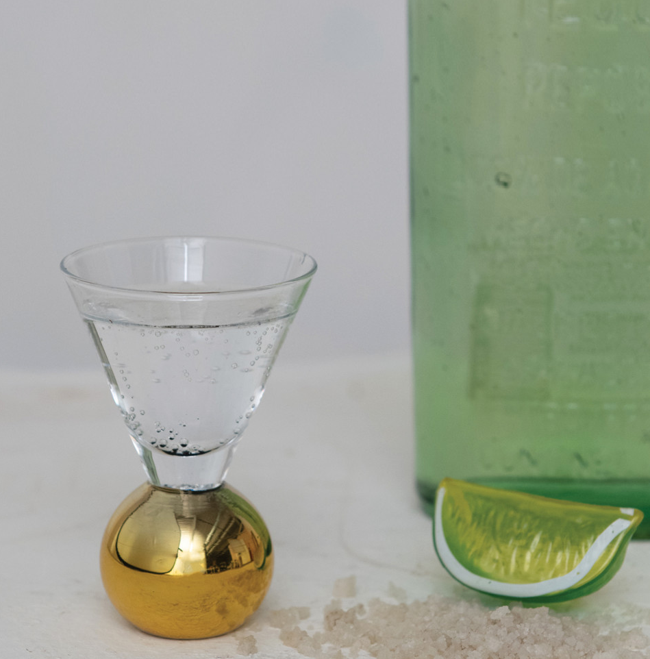 Shot Glass w/ Gold Electroplated Ball Stem - 13 Hub Lane   |  