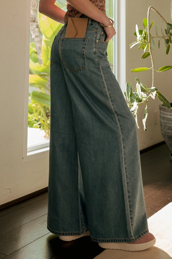 Wide Leg Denim Pants w/ Self Belt - 13 Hub Lane   |  Wide Leg Jeans