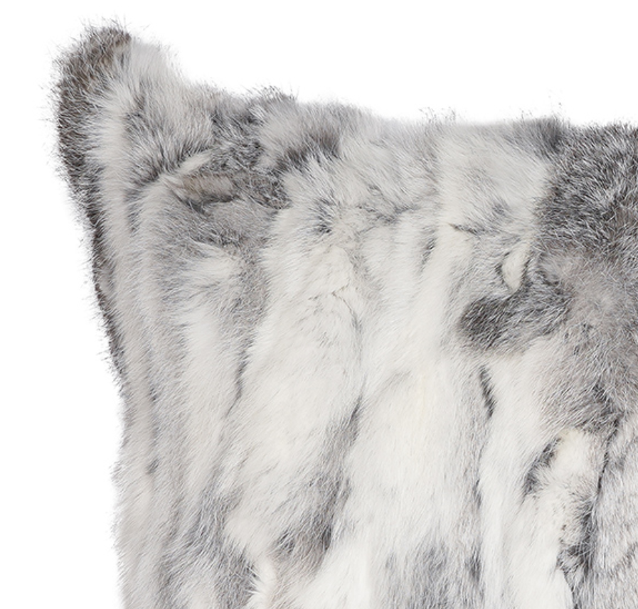Grey Patch Rabbit Fur Pillow - Thumbnail 2