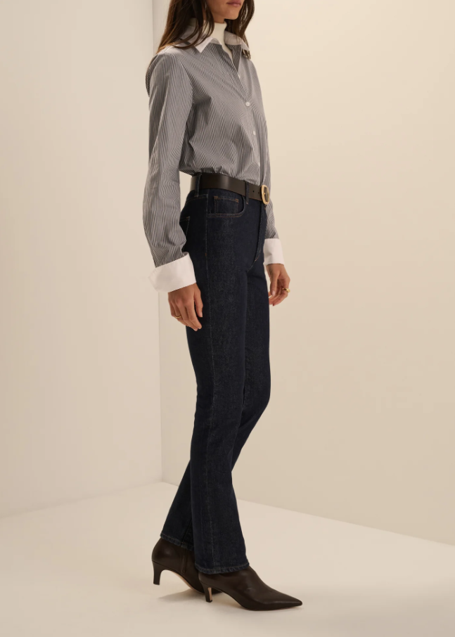 The Cuffed Statement Shirt, Charcoal Stripe