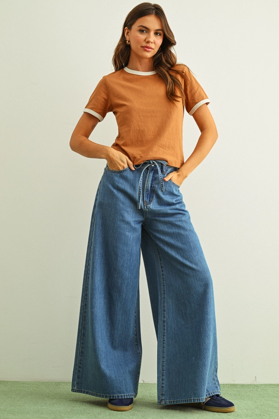 Wide Leg Denim Pants w/ Self Belt - 13 Hub Lane   |  Wide Leg Jeans