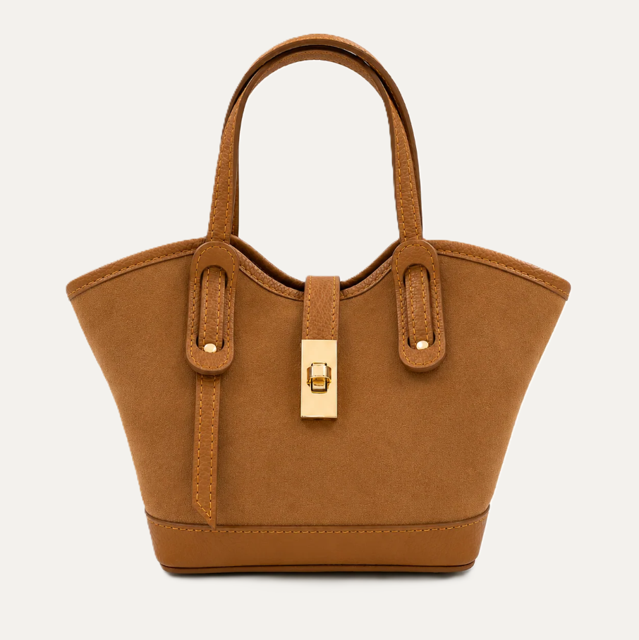 Genuine Leather & Suede Bag, Camel - 13 Hub Lane   |  